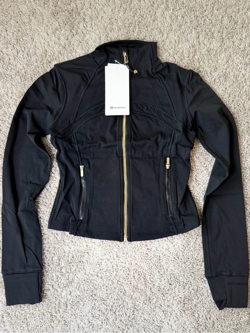 lululemon athletica Black Bomber Jacket with Gold Zippers